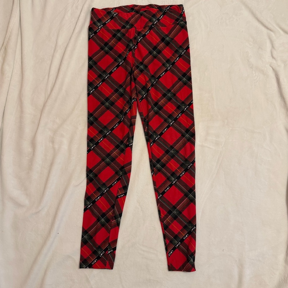 No Boundaries Red and Black Plaid Kids Leggings